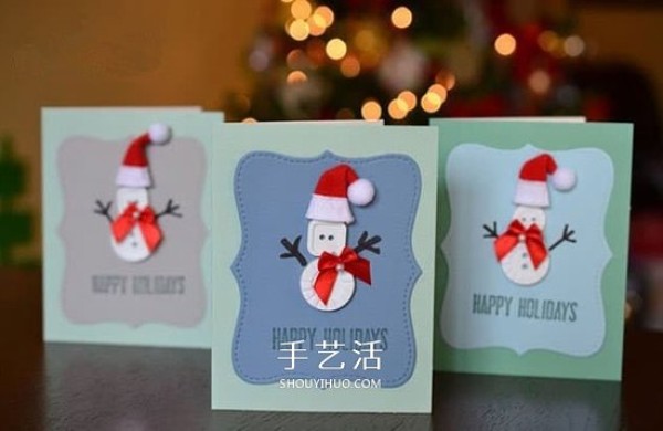 How to make exquisite Christmas cards, DIY Christmas cards with buttons and snowmen