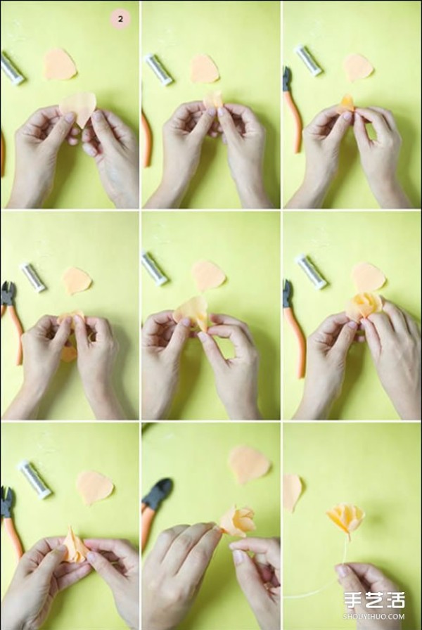 Illustrations on how to fold crepe paper flowers to make beautiful home hangings