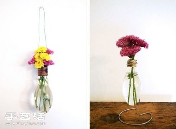 Using light bulbs + iron wire waste to make artistic style vases