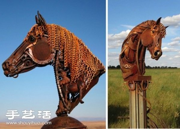 Handmade animal sculptures made from discarded iron blocks and sheets