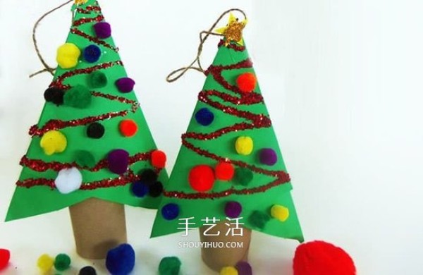 How to make simple Christmas tree decorations to use toilet paper tubes to make a Christmas tree