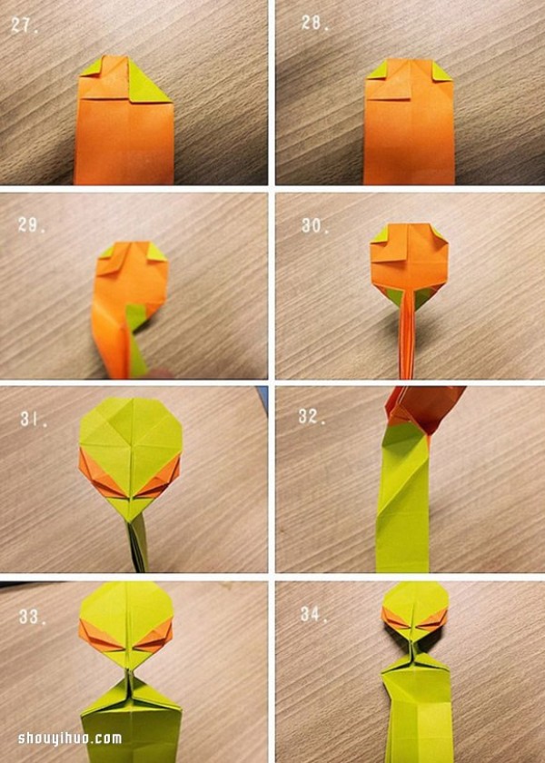 Origami Alien with illustrations and handmade origami alien tutorial