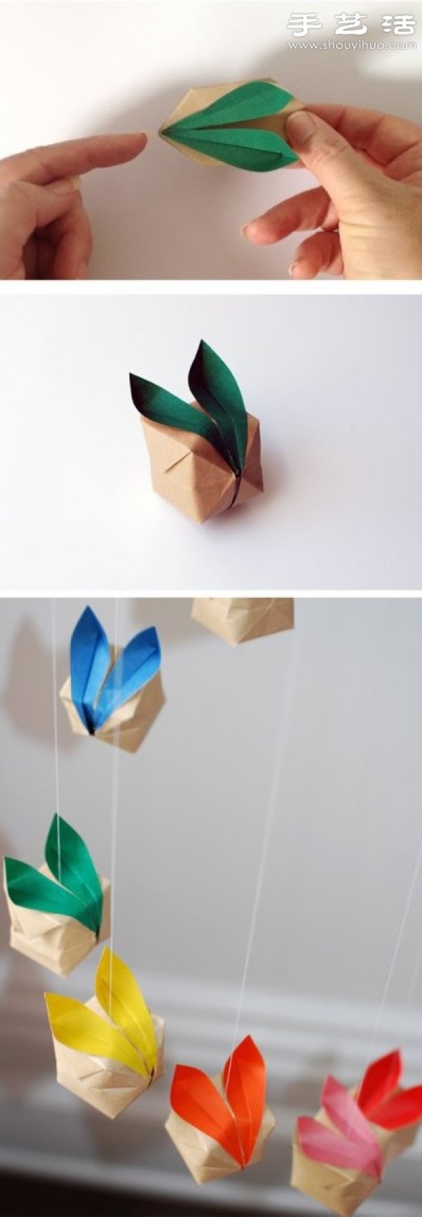 Illustration of how to fold a cute origami rabbit