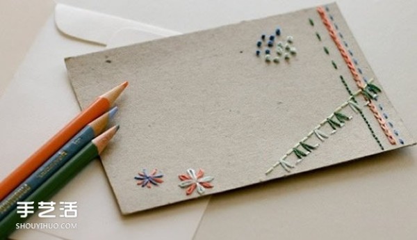 Embroidered New Years greeting card handmade creative postcard design DIY