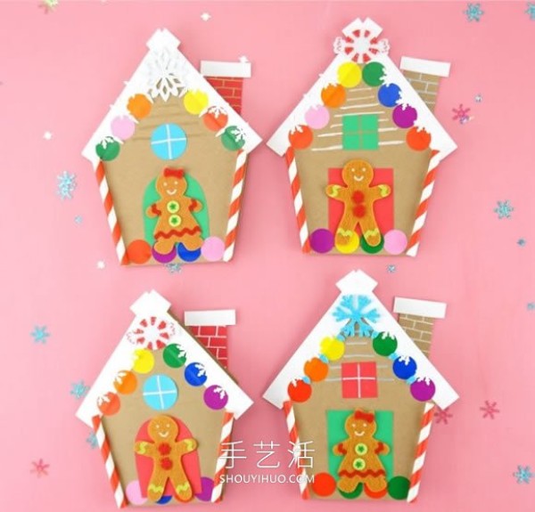 Illustrated tutorial on how to make homemade Christmas gingerbread house cards