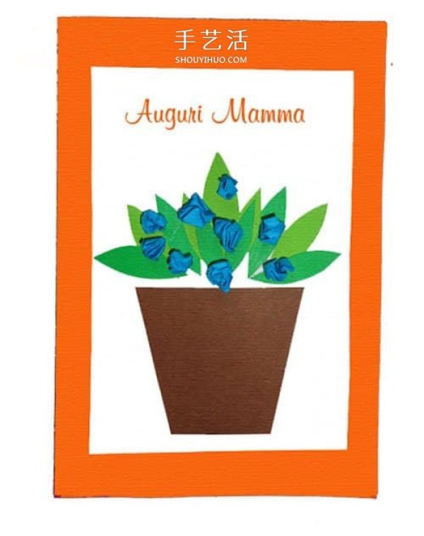 Send Mom a pot of flowers! Illustration of handmade Mothers Day greeting cards for kindergarten