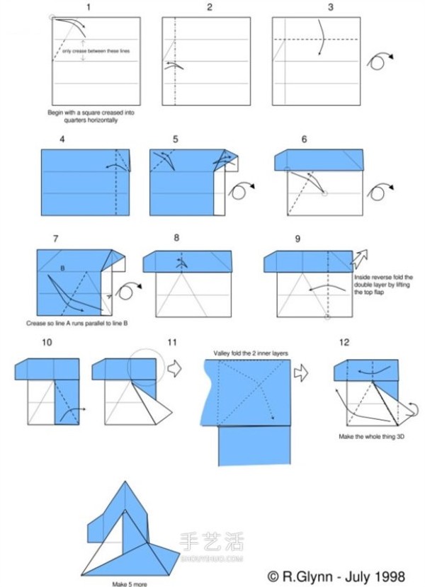 Illustration of the folding method of a six-pointed star paper box and the steps of origami hexagonal paper box with lid