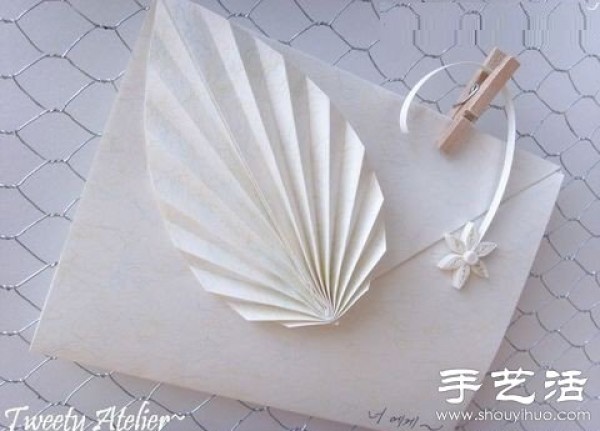 Homemade beautiful greeting card with leaf decoration