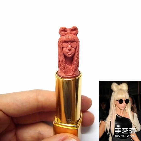 The lipstick is carved into a very delicate and interesting handiwork of a famous figure