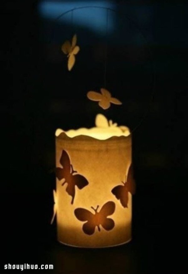 Glass bottle + iron wire + paper-cut handmade romantic butterfly flying candle holder