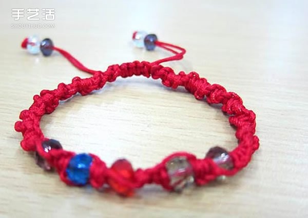 One-way flat knot bracelet knitting method diagram and red rope bracelet knitting method using flat knot