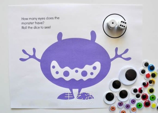 Homemade Halloween childrens toys roll the dice to determine the monsters eyes