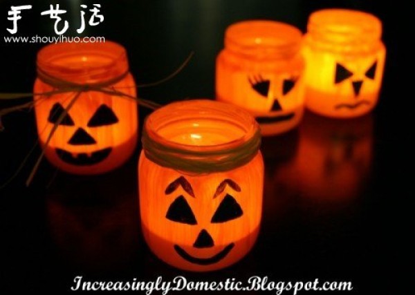 DIY pumpkin lanterns from waste plastic bottles, iron cans and glass bottles