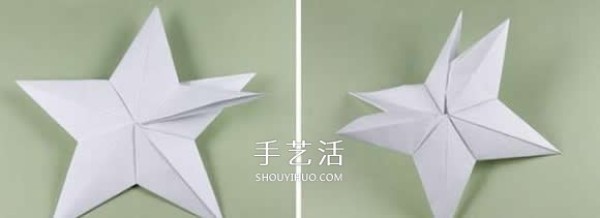 Illustration of how to fold a sparkling five-pointed star and combine it with three-dimensional star origami