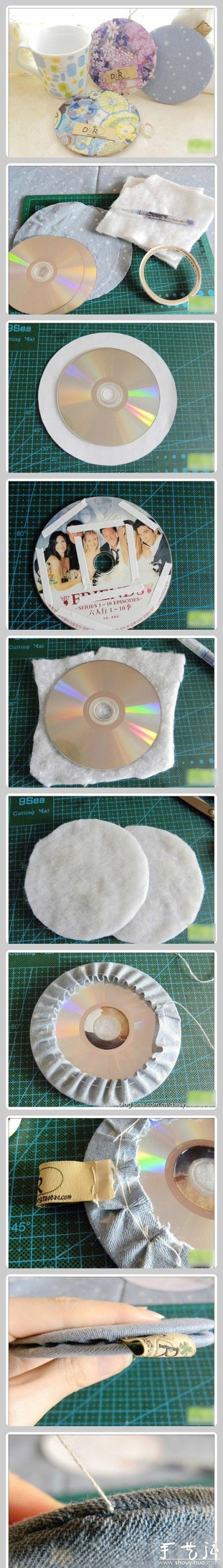 Use waste CDs to DIY pastoral style coasters