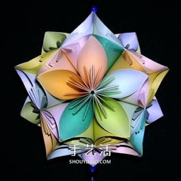 Handmade five-petal flower ball origami illustration, how to make origami five-petal flower ball