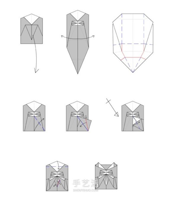 Illustration of how to fold a red envelope for the Year of the Sheep into a red envelope with the character "Sheep" Red envelope