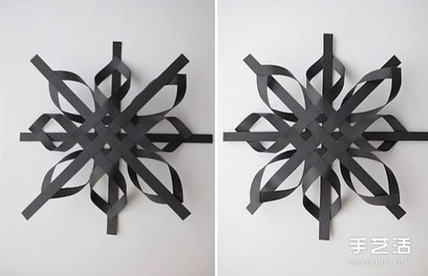 How to make origami snowflakes from paper strips and illustrate the folding steps of three-dimensional snowflakes