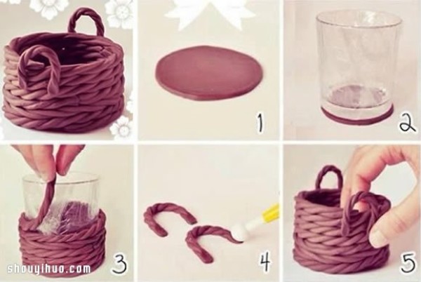 Illustrated tutorial on making hand-made basket baskets with handles using clay