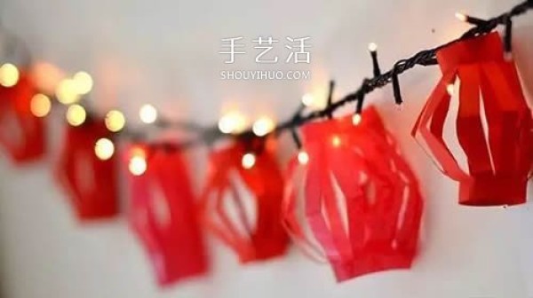 Illustration of how children make simple red lanterns with New Year paper lanterns by hand