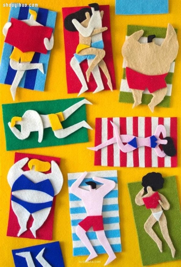 Sunbathing fabric collage/patchwork handmade