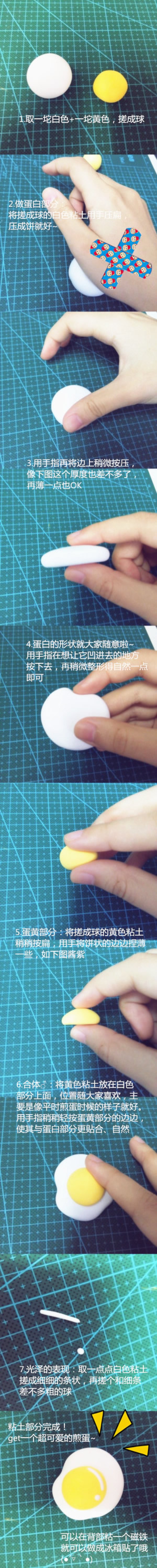 DIY method for making omelet trinket refrigerator magnets with ultra-light clay