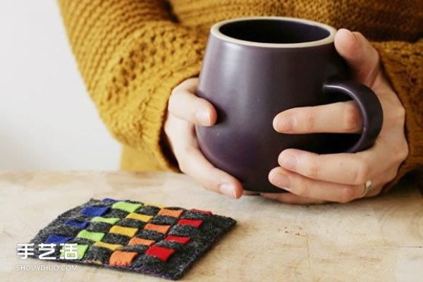 Woven style felt coaster DIY tutorial for making rainbow coasters with felt cloth