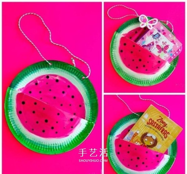 Handmade watermelon bag on paper plate, simple and cute! 