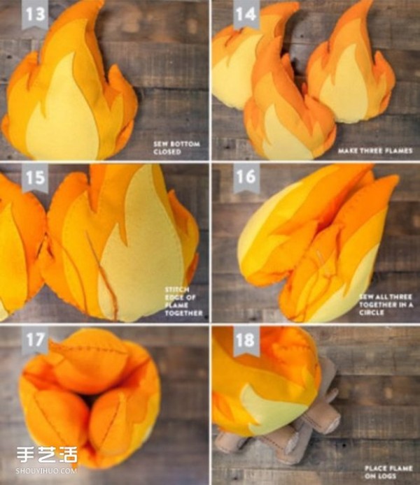 Handmade non-woven flame toys, illustrations of how to make fabric flames