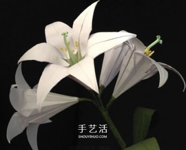 Illustration of how to fold paper lilies, step-by-step instructions for folding lilies