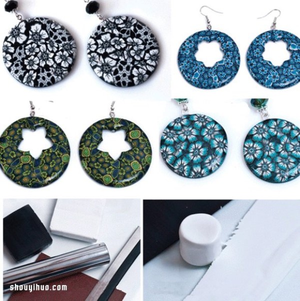 Illustrated tutorial on DIY making of soft clay earrings/necklace pendants