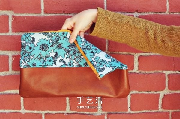 Non-woven fabric and leather spliced ??clutch bag hand-made illustrated tutorial