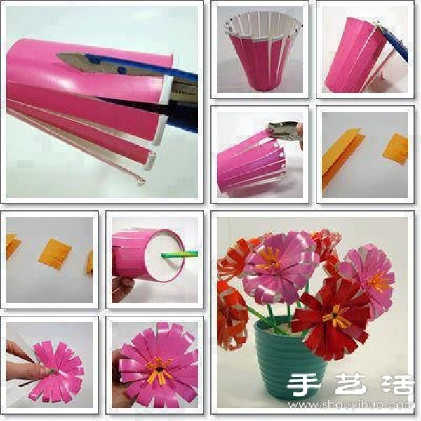 Disposable paper cups/plastic cups handmade with beautiful flowers/bouquets