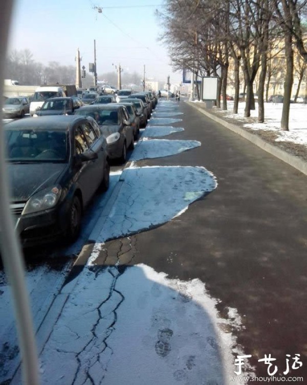 Snow protected by cars. . . 