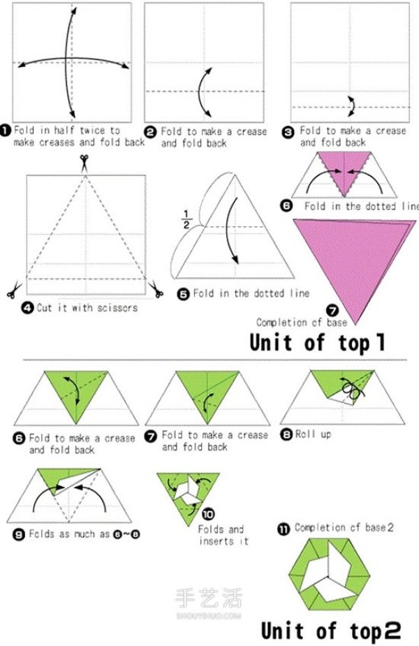 How to fold a paper top, a simple origami top toy tutorial with illustrations