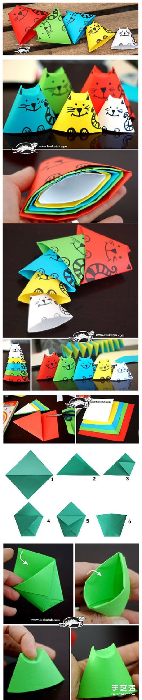 Simple three-dimensional cat folding method for children origami three-dimensional cat illustration