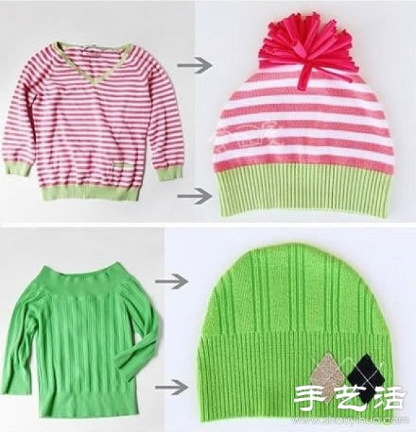 Old sweaters are transformed into handmade DIY beautiful baby hats