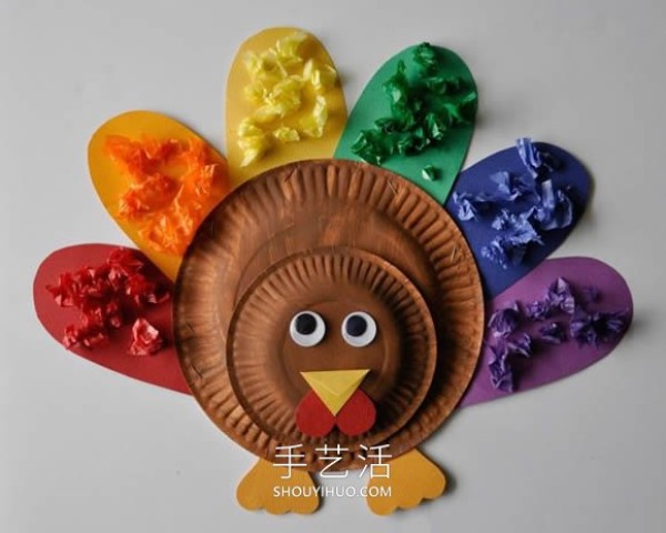 The tutorial picture of making turkey with paper plate is simple and cute