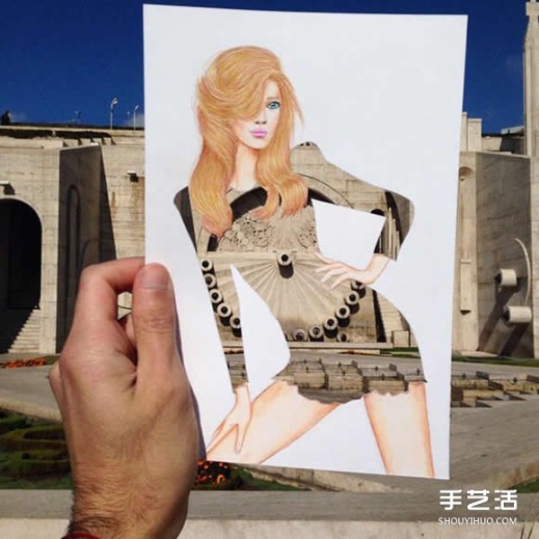 The illustrator uses daily necessities to DIY to make the beautiful clothes of the person in the painting