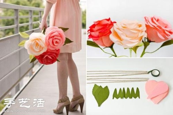 Crepe paper+paper art hand-made rich and auspicious roses