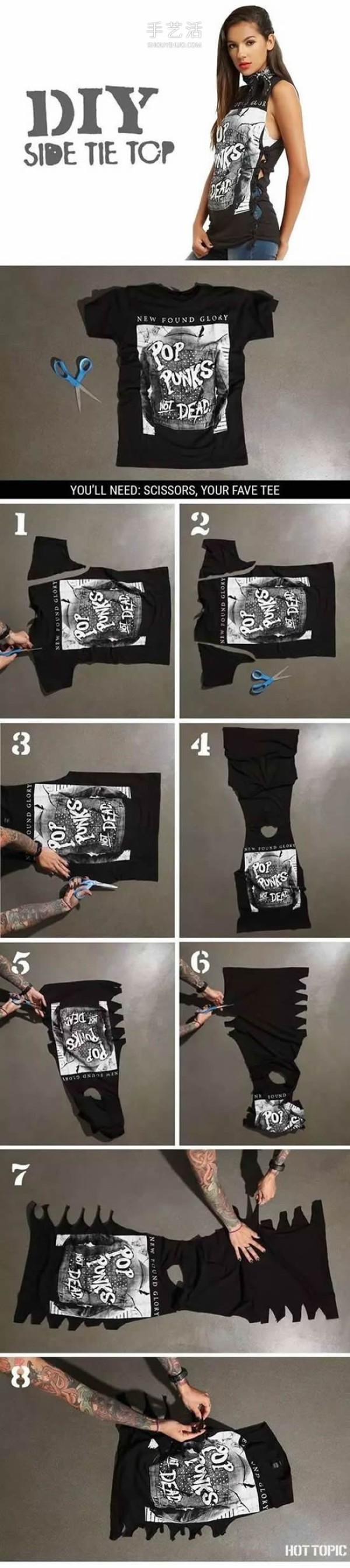 A comprehensive illustration of how to transform old T-shirts into modern fashionable clothes