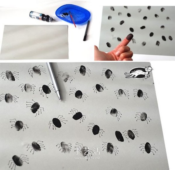 How to DIY a Halloween-style book cover by finger-painting a spider