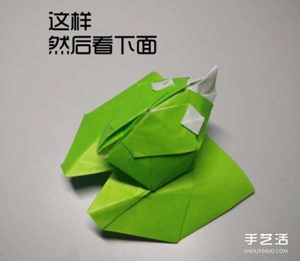 Three-dimensional duck origami step-by-step drawing and duck folding tutorial illustration