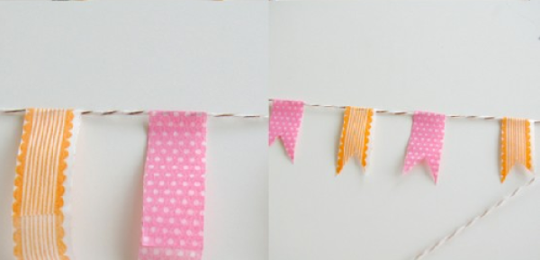 DIY method of decorating birthday cake with bunting