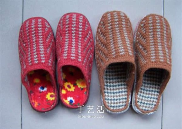 Step-by-step diagram of knitting slippers with stick stitches and illustrations of the knitting method of woolen slippers