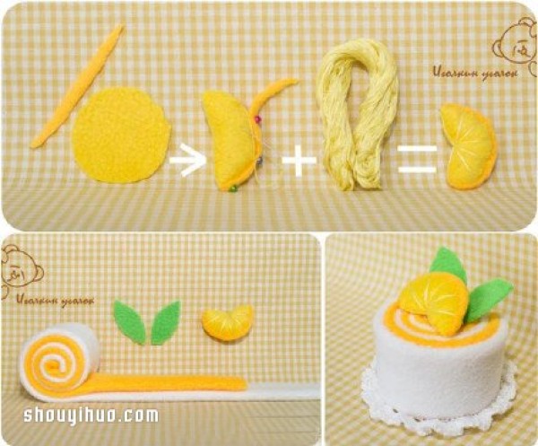 A set of cute illustrated tutorials on hand-made non-woven cakes and desserts