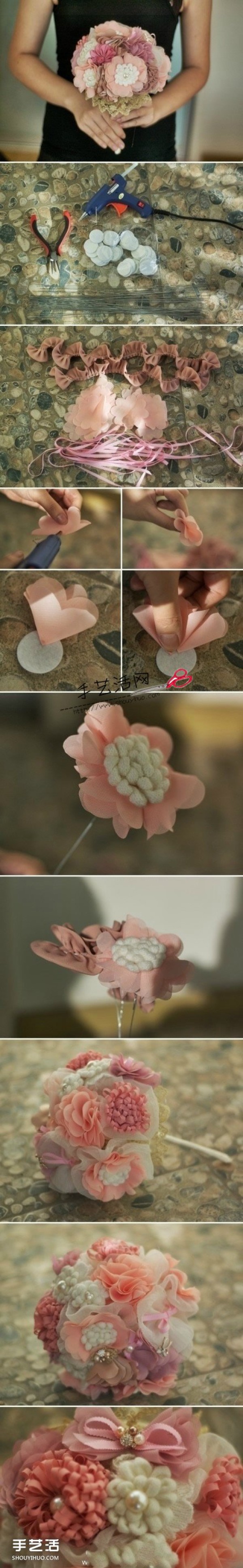 Seven non-woven beautiful bouquets DIY handmade illustrated tutorial