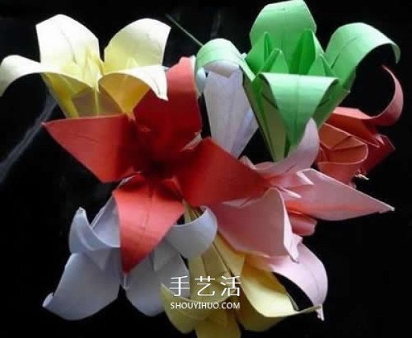 Hand-folding lilies illustrates the steps of folding a simple paper lily