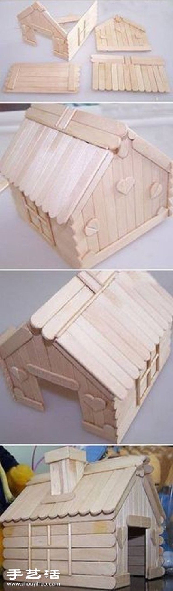 Popsicle sticks + disposable chopsticks to make a handmade small house model