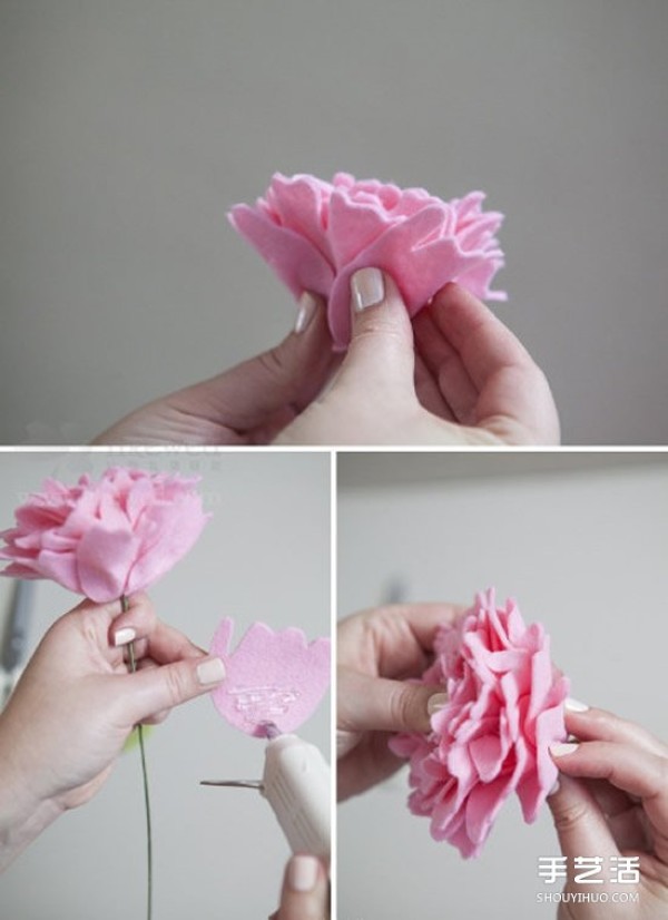 Non-woven peony flower making tutorial, handmade fabric peony flowers with illustrations